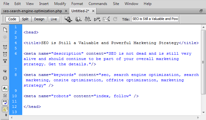 Sage Design Group Search Engine Optimization (SEO) Meta Tags Screenshot - Sage Design Group Search Marketing Services - Annette Sage, CEO
